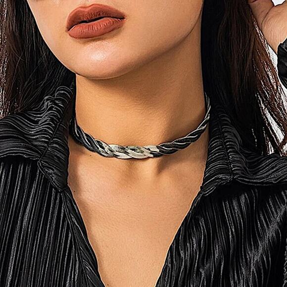 Twisted Sterling Silver Herringbone Choker Necklace - Picture 4 of 4